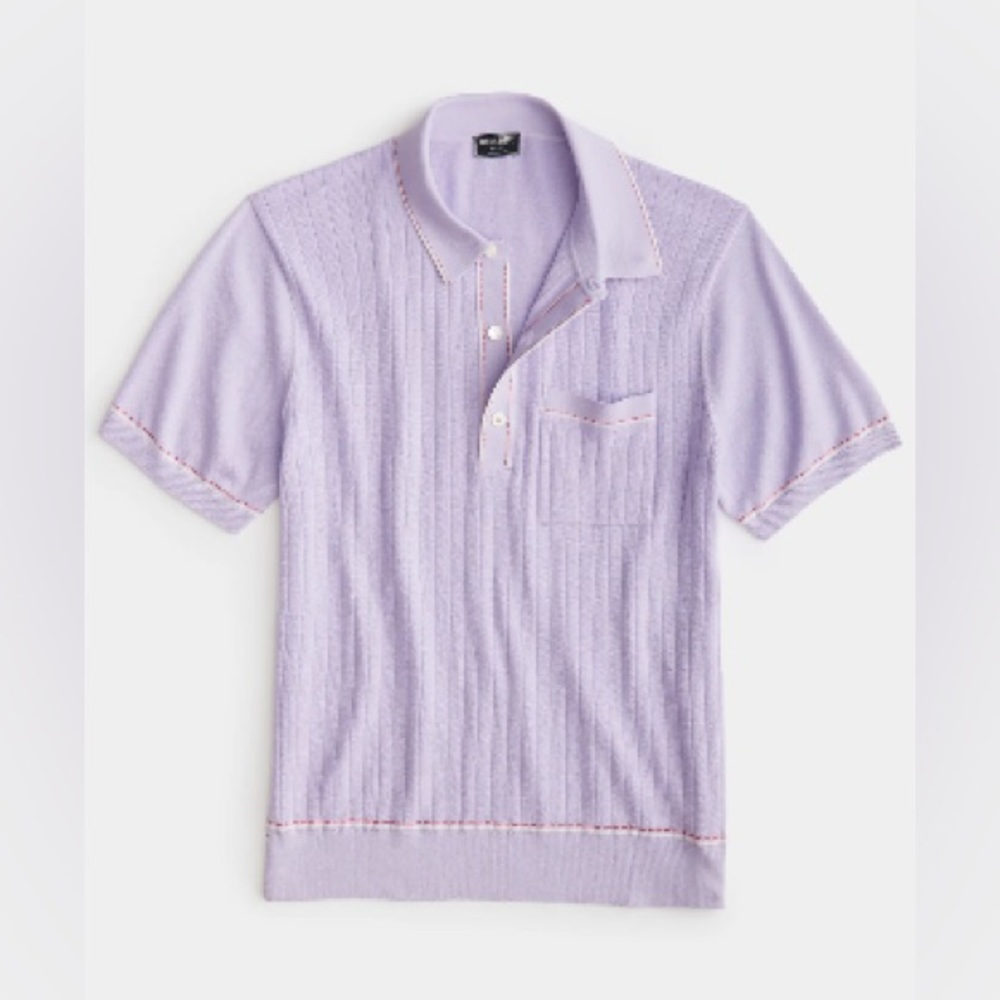 Todd Snyder ITALIAN COTTON SILK TIPPED RIVIERA SWEATER POLO IN ASH VIOLET Large